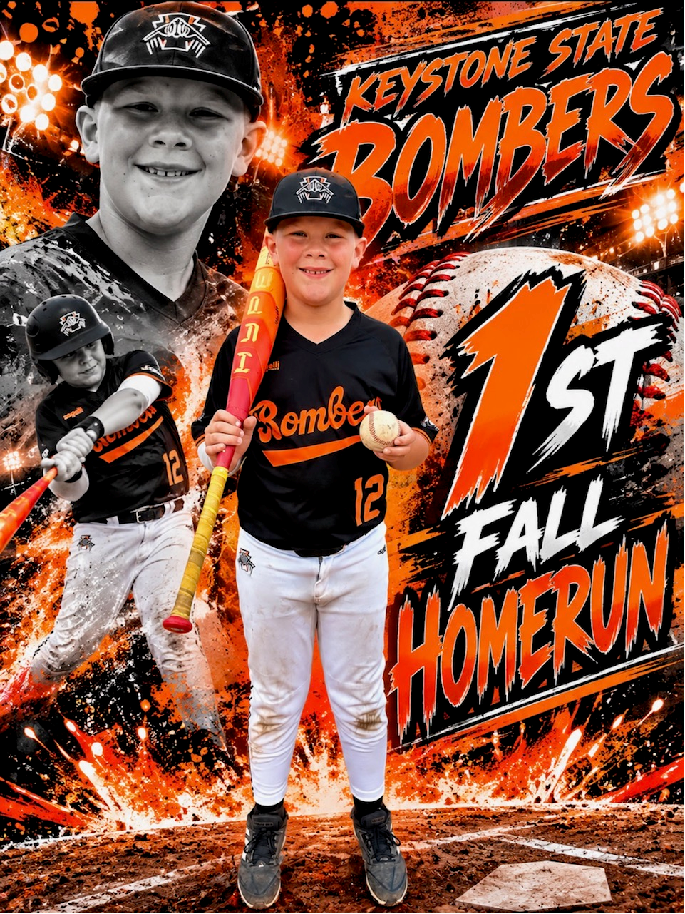 Graphic commemorating Nathanael Hipple's first fall home run with the Keystone State Bombers